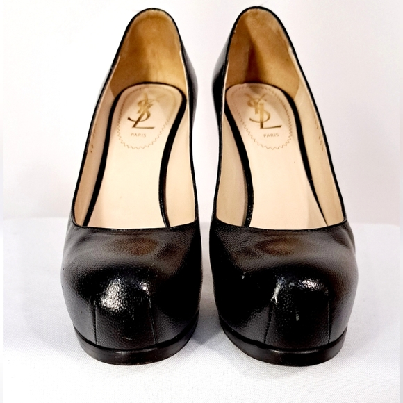 YSL Tribtoo Black Leather Platform Round Toe Stiletto Pumps 6.5 - Picture 3 of 17